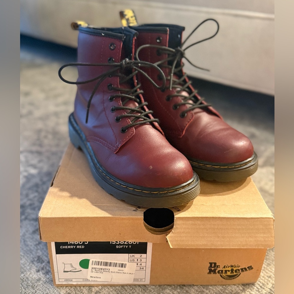 Dr. Martens Delaney Cherry Red (Burgundy) Leather Ankle Boots